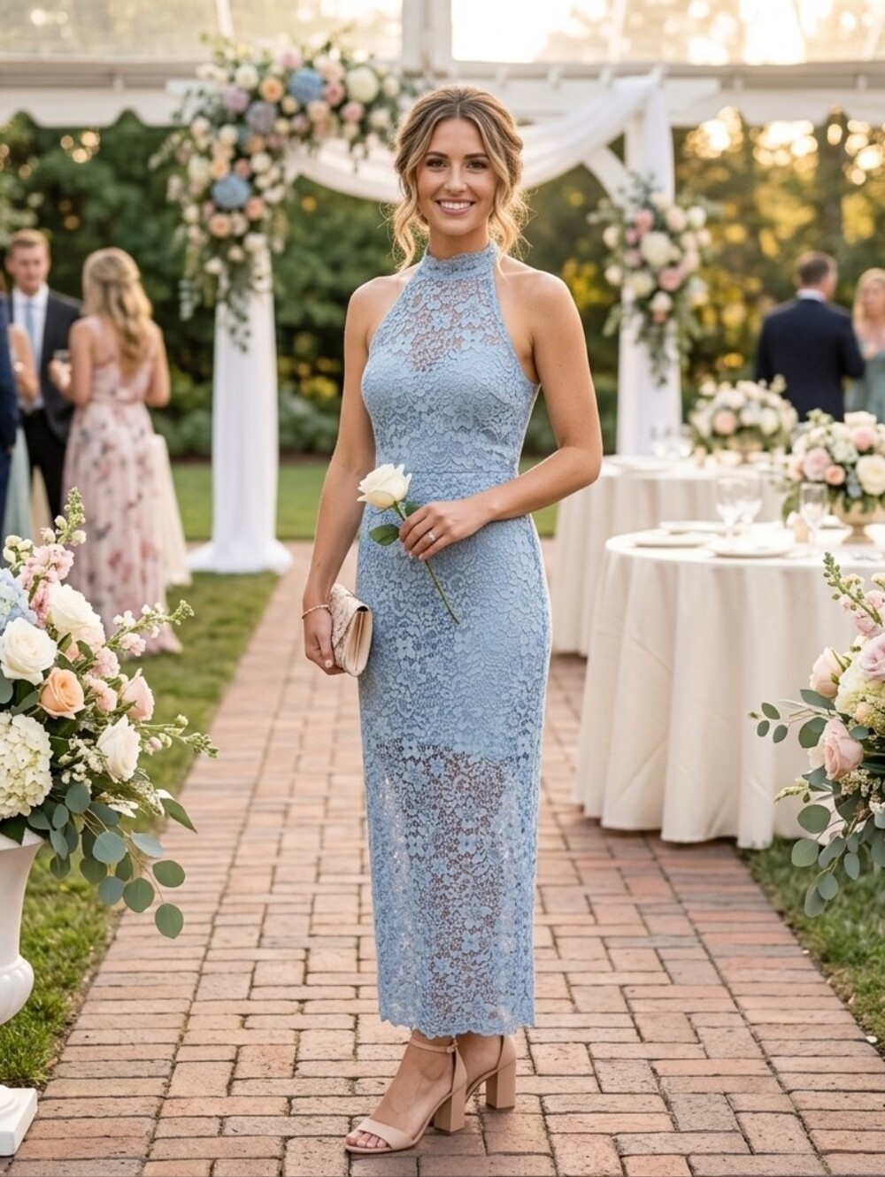 NWT Amanda Uprichard Light Blue Lace Halter Maxi Dress Medium Homecoming
